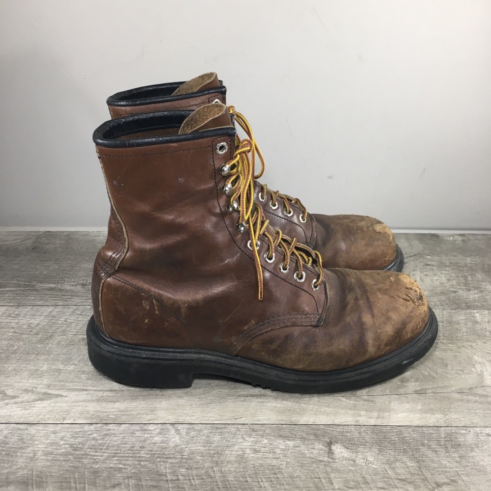 Men's Red Wing 2233 SuperSole 8 inch Safety Toe Lace-Up Work Lug Sole Boots 9.5